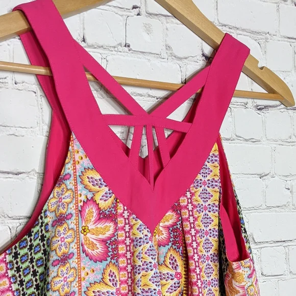 Rose & Olive Pink Floral Tent Dress Small V Neck Tank Sleeveless - Picture 4 of 8